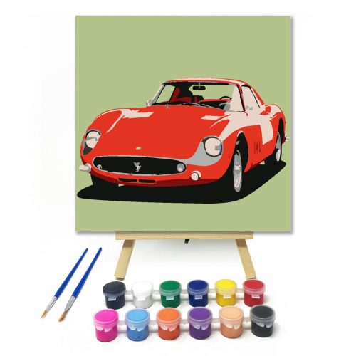 Piros Ferrari - gyerek számfestő készlet - Számfestő.hu - 30×30cm - keret nélkül