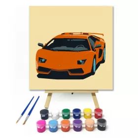 Piros sportautó - gyerek számfestő készlet - Számfestő.hu - 20×20cm - keret nélkül