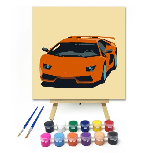 Piros sportautó - gyerek számfestő készlet - Számfestő.hu - 20×20cm - keretre feszítve