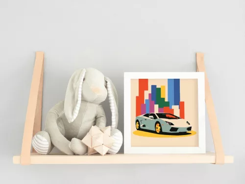 Színes házak előtt - gyerek számfestő készlet - Számfestő.hu - 20×20cm - keret nélkül