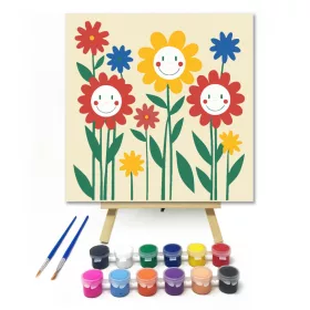 Mosolygó virágok - gyerek számfestő készlet - Számfestő.hu - 20×20cm - keret nélkül