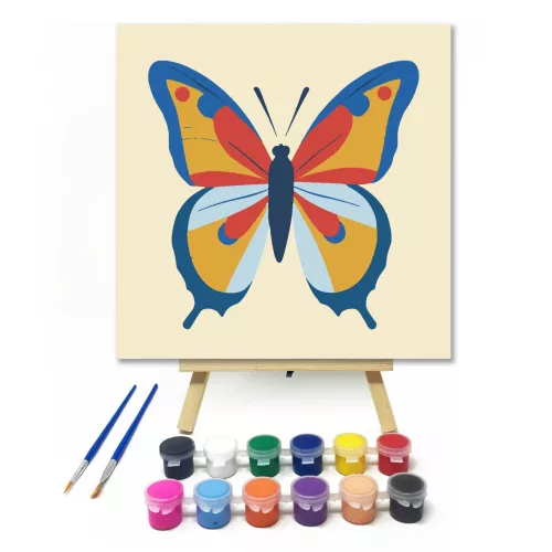 Kék-sárga lepke - gyerek számfestő készlet - Számfestő.hu - 20×20cm - keretre feszítve