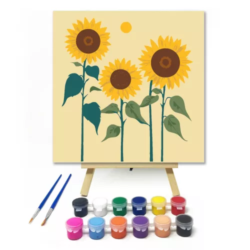 Napraforgók - gyerek számfestő készlet - Számfestő.hu - 20×20cm - keret nélkül
