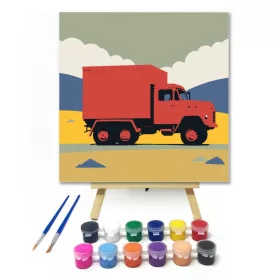 Teherautó az úton - gyerek számfestő készlet - Számfestő.hu - 20×20cm - keret nélkül