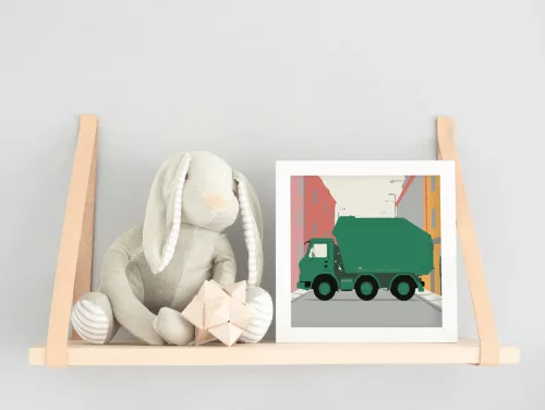Zöld kukás autó - gyerek számfestő készlet - Számfestő.hu - 20×20cm - keret nélkül