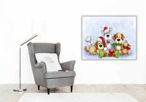 Karácsonyi Kutyák - számfestő készlet - Számfestő.hu - 40×50cm - keret nélkül