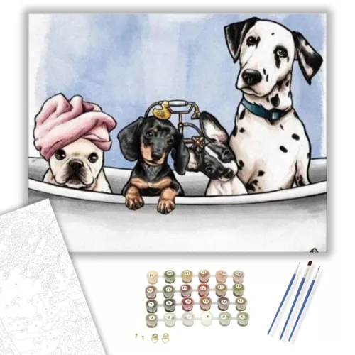Kutyák A Kádban - számfestő készlet - Számfestő.hu - 40×50cm - keretre feszítve