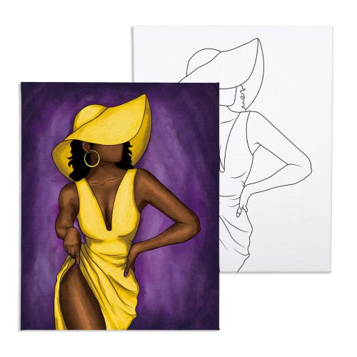 A sárga ruhás lány - előrerajzolt élményfestő készlet