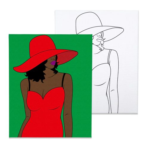 Piros ruhás nő - előrerajzolt élményfestő készlet
