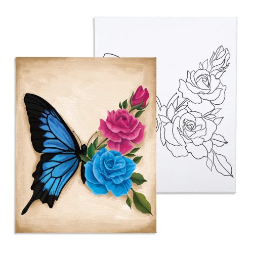 Virágos pillangó - előrerajzolt élményfestő készlet (20x30cm)