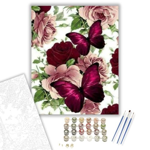 Rózsa És Pillangó - számfestő készlet - Számfestő.hu - 80×100cm - keret nélkül