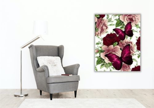 Rózsa És Pillangó - számfestő készlet - Számfestő.hu - 50×60cm - keretre feszítve