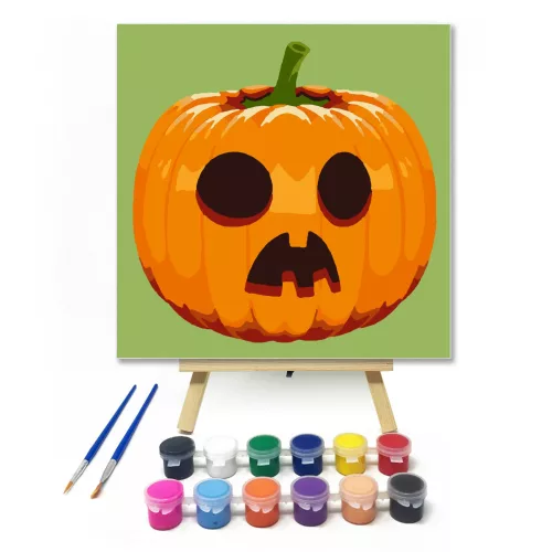 Halloween Tök zöld - Halloweeni számfestő készlet - Számfestő.hu - 20×20cm - keret nélkül