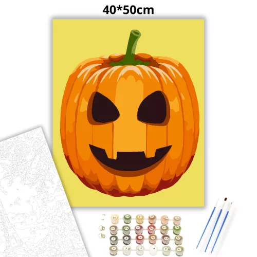 Halloween Tök sárga - Halloweeni számfestő készlet - számfestő készlet - Számfestő.hu - 40×50cm - Keret nélkül