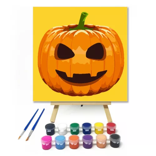 Halloween Tök sárga - Halloweeni számfestő készlet - Számfestő.hu - 50×50cm - keret nélkül