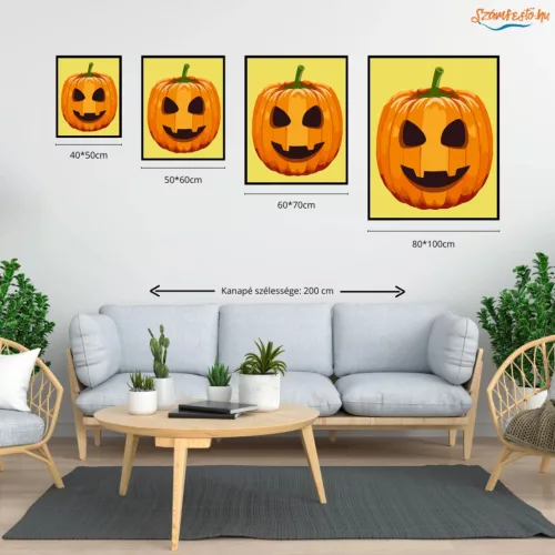 Halloween Tök sárga - Halloweeni számfestő készlet - Számfestő.hu - 30×30cm - keret nélkül