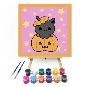 Halloweeni Cica - Halloweeni számfestő készlet - Számfestő.hu - 20×20cm - keret nélkül