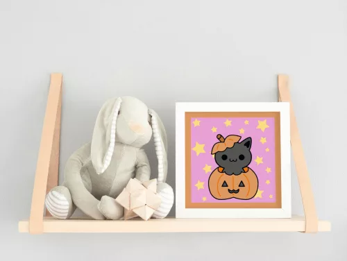 Halloweeni Cica - Halloweeni számfestő készlet - Számfestő.hu - 40×40cm - keret nélkül