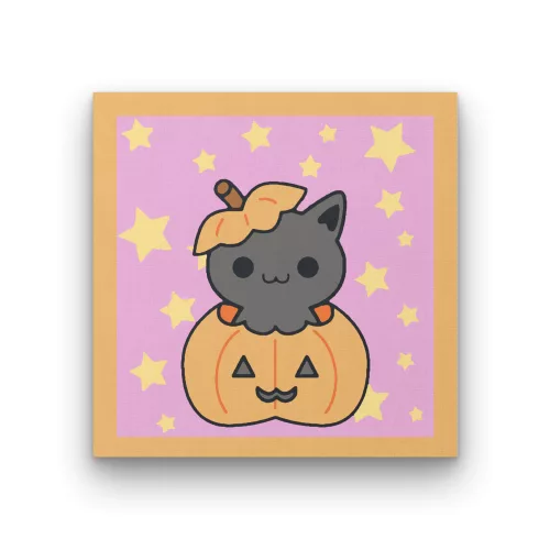 Halloweeni Cica - Halloweeni számfestő készlet - Számfestő.hu - 40×40cm - keretre feszítve