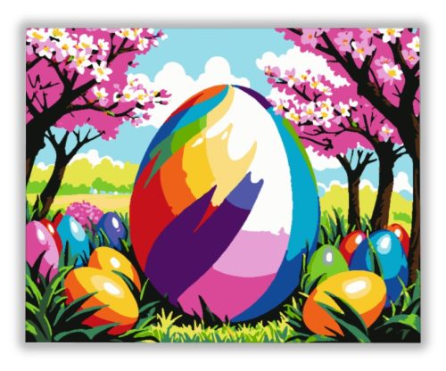 Oriási Tojások a Virágzó Fa Alatt - húsvéti számfestő készlet