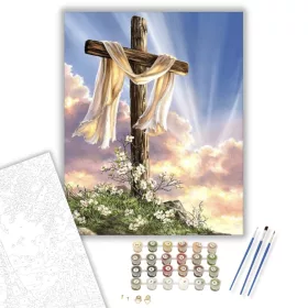 Kereszt - húsvéti számfestő készlet - Számfestő.hu - 40×50cm - keret nélkül
