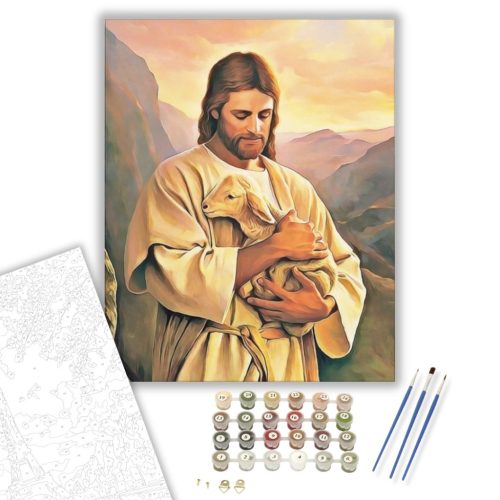 Jézus Báránya - húsvéti számfestő készlet - Számfestő.hu - 50×60cm - keretre feszítve