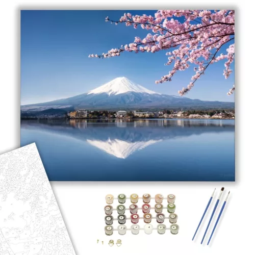 Fuji Hegy Tavasszal - számfestő készlet - Számfestő.hu - 60×70cm - keretre feszítve