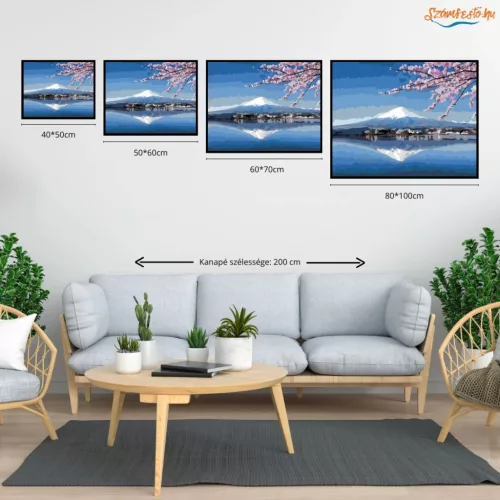 Fuji Hegy Tavasszal - számfestő készlet - Számfestő.hu - 40×50cm - Keret nélkül
