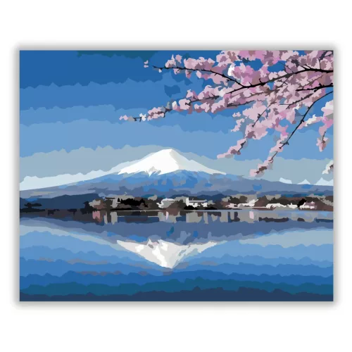 Fuji Hegy Tavasszal - számfestő készlet - Számfestő.hu - 40×50cm - Keret nélkül