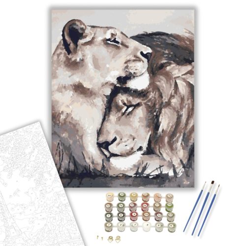 Oroszlán szerelem- számfestő készlet - Számfestő.hu - 60×70cm - keretre feszítve