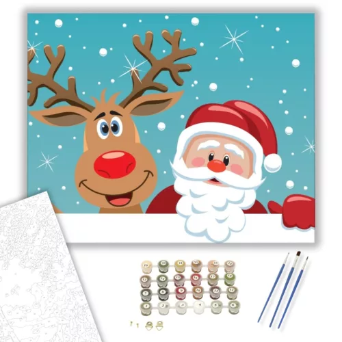 Mikulás és Rudolf - számfestő készlet - Számfestő.hu - 60×70cm - keret nélkül