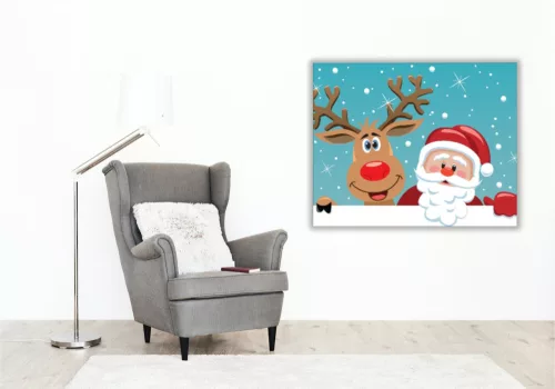 Mikulás és Rudolf - számfestő készlet - Számfestő.hu - 40×50cm - keret nélkül