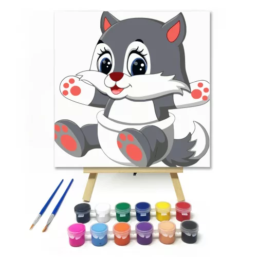 Kis Farkas - gyerek számfestő készlet - Számfestő.hu - 40×40cm - keretre feszítve