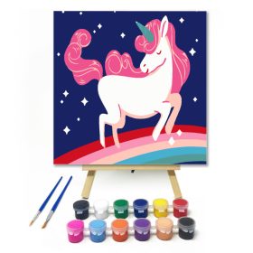 Csillagos Unikornis - gyerek számfestő készlet - Számfestő.hu - 20×20cm - keret nélkül