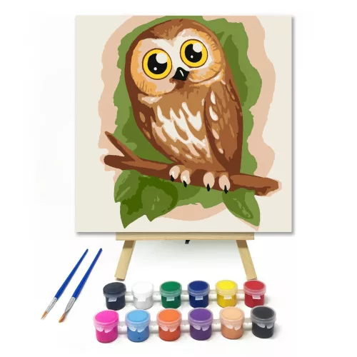 Aranyos Bagoly - gyerek számfestő készlet - Számfestő.hu - 20×20cm - keretre feszítve