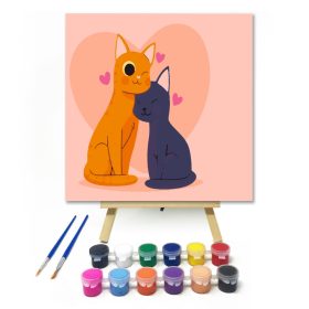 Cica szerelem - gyerek számfestő készlet - Számfestő.hu - 20×20cm - keret nélkül