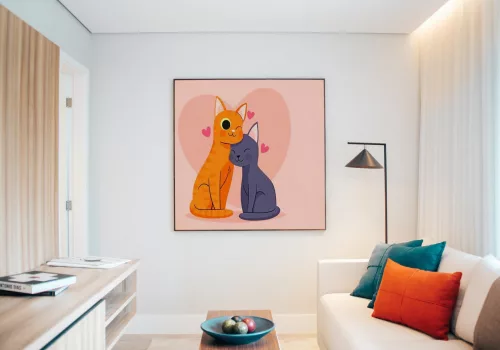 Cica szerelem - gyerek számfestő készlet - Számfestő.hu - 50×50cm - keretre feszítve
