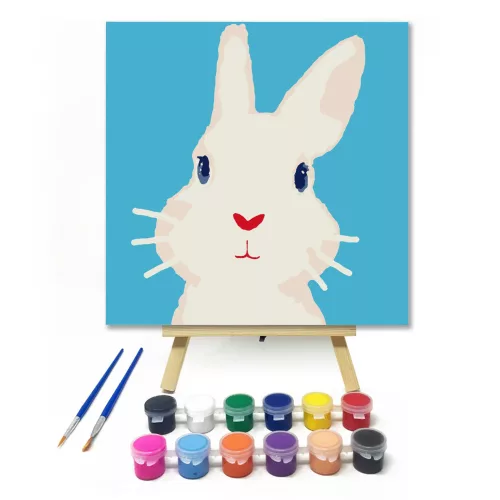 Fehér nyuszi - gyerek számfestő készlet - Számfestő.hu - 50×50cm - keret nélkül