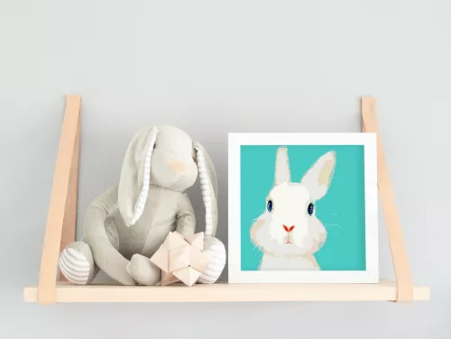 Fehér nyuszi - gyerek számfestő készlet - Számfestő.hu - 20×20cm - keretre feszítve