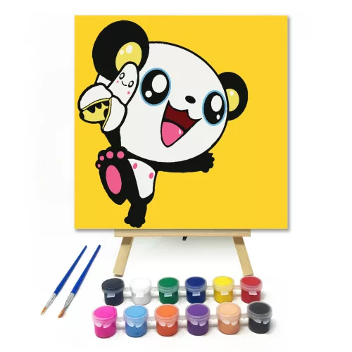 Happy Panda - gyerek számfestő készlet - Számfestő.hu - 20×20cm - keretre feszítve