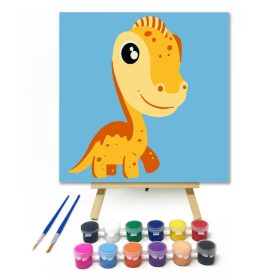 Sárga dino - gyerek számfestő készlet - Számfestő.hu - 20×20cm - keret nélkül