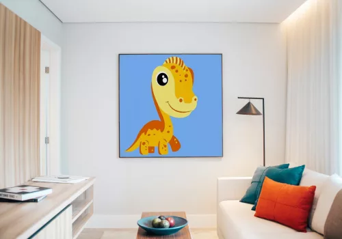 Sárga dino - gyerek számfestő készlet - Számfestő.hu - 20×20cm - keret nélkül