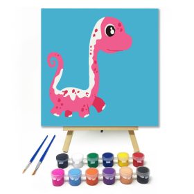 Pink dinó - gyerek számfestő készlet - Számfestő.hu - 20×20cm - keret nélkül