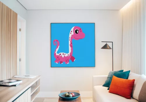 Pink dinó - gyerek számfestő készlet - Számfestő.hu - 50×50cm - keretre feszítve