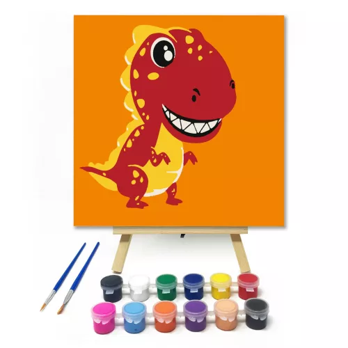 T-Rex - gyerek számfestő készlet - Számfestő.hu - 30×30cm - keretre feszítve