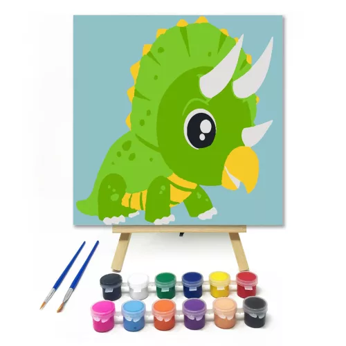 Triceratropsz - gyerek számfestő készlet - Számfestő.hu - 40×40cm - keretre feszítve
