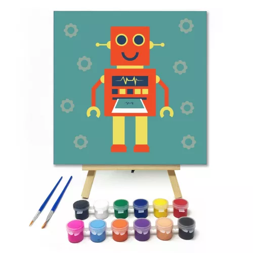 Robot - gyerek számfestő készlet - Számfestő.hu - 20×20cm - keret nélkül