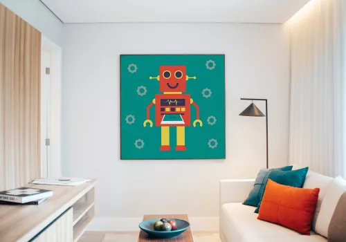 Robot - gyerek számfestő készlet - Számfestő.hu - 40×40cm - keretre feszítve