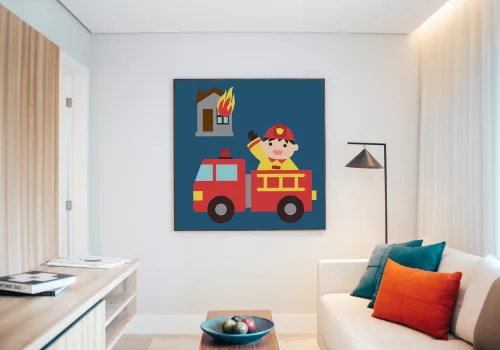 Sam Tűzoltó - gyerek számfestő készlet - Számfestő.hu - 50×50cm - keret nélkül