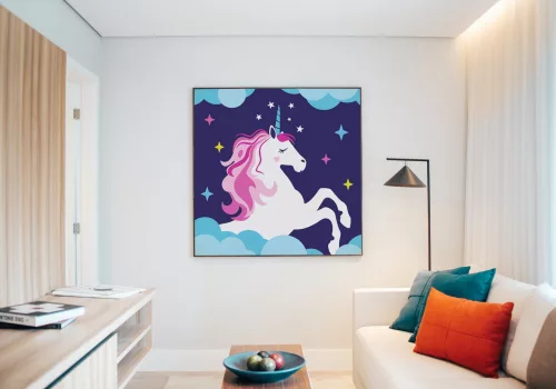 Unikornis a felhőben - gyerek számfestő készlet - Számfestő.hu - 20×20cm - keret nélkül